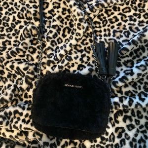 Black mini crossbody Michael Kors fuzzy purse